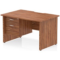 Impulse 1200mm Scalloped Edge Rectangular Desk, Panel End Legs, Walnut With 1 x 2 Drawer Fixed Pedestal