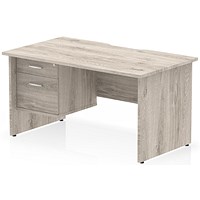 Impulse 1400mm Scalloped Edge Rectangular Desk, Panel End Legs, Grey Oak With 1 x 2 Drawer Fixed Pedestal