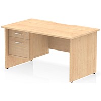 Impulse 1400mm Scalloped Edge Rectangular Desk, Panel End Legs, Maple With 1 x 2 Drawer Fixed Pedestal