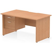 Impulse 1400mm Scalloped Edge Rectangular Desk, Panel End Legs, Oak With 1 x 2 Drawer Fixed Pedestal