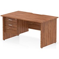 Impulse 1400mm Scalloped Edge Rectangular Desk, Panel End Legs, Walnut With 1 x 2 Drawer Fixed Pedestal