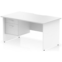 Impulse 1400mm Scalloped Edge Rectangular Desk, Panel End Legs, White With 1 x 2 Drawer Fixed Pedestal