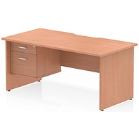 Impulse 1600mm Scalloped Edge Rectangular Desk, Panel End Legs, Beech With 1 x 2 Drawer Fixed Pedestal