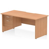 Impulse 1600mm Scalloped Edge Rectangular Desk, Panel End Legs, Oak With 1 x 2 Drawer Fixed Pedestal