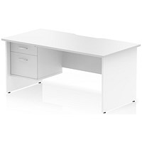 Impulse 1600mm Scalloped Edge Rectangular Desk, Panel End Legs, White With 1 x 2 Drawer Fixed Pedestal