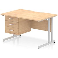 Impulse 1200mm Scalloped Edge Rectangular Desk, Silver Cantilever Legs, Maple, With 1 x 3 Drawer Fixed Pedestal