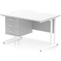 Impulse 1200mm Scalloped Edge Rectangular Desk, White Cantilever Legs, White, With 1 x 3 Drawer Fixed Pedestal