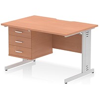 Impulse 1200mm Scalloped Edge Rectangular Desk, Silver Cable Managed Legs, Beech, With 1 x 3 Drawer Fixed Pedestal