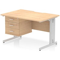 Impulse 1200mm Scalloped Edge Rectangular Desk, Silver Cable Managed Legs, Maple, With 1 x 3 Drawer Fixed Pedestal