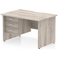 Impulse 1200mm Scalloped Edge Rectangular Desk, Panel End Legs, Grey Oak With 1 x 3 Drawer Fixed Pedestal