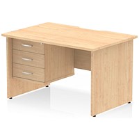 Impulse 1200mm Scalloped Edge Rectangular Desk, Panel End Legs, Maple With 1 x 3 Drawer Fixed Pedestal