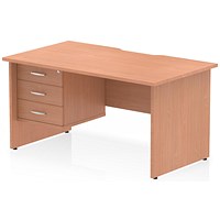 Impulse 1400mm Scalloped Edge Rectangular Desk, Panel End Legs, Beech With 1 x 3 Drawer Fixed Pedestal