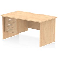 Impulse 1400mm Scalloped Edge Rectangular Desk, Panel End Legs, Maple With 1 x 3 Drawer Fixed Pedestal