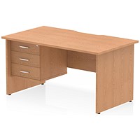 Impulse 1400mm Scalloped Edge Rectangular Desk, Panel End Legs, Oak With 1 x 3 Drawer Fixed Pedestal