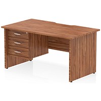 Impulse 1400mm Scalloped Edge Rectangular Desk, Panel End Legs, Walnut With 1 x 3 Drawer Fixed Pedestal