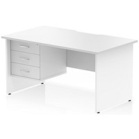 Impulse 1400mm Scalloped Edge Rectangular Desk, Panel End Legs, White With 1 x 3 Drawer Fixed Pedestal