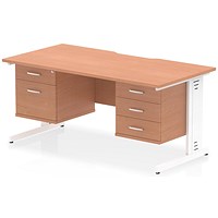 Impulse 1600mm Scalloped Edge Rectangular Desk, White Cable Managed Legs, Beech, With 1 x 2 Drawer and 1 x 3 Drawer Fixed Pedestals