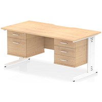 Impulse 1600mm Scalloped Edge Rectangular Desk, White Cable Managed Legs, Maple, With 1 x 2 Drawer and 1 x 3 Drawer Fixed Pedestals