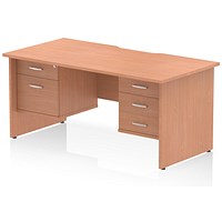 Impulse 1600mm Scalloped Edge Rectangular Desk, Panel End Legs, Beech With 1 x 2 Drawer and 1 x 3 Drawer Fixed Pedestals