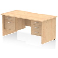 Impulse 1600mm Scalloped Edge Rectangular Desk, Panel End Legs, Maple With 1 x 2 Drawer and 1 x 3 Drawer Fixed Pedestals