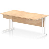 Impulse 1600mm Scalloped Edge Rectangular Desk, White Cantilever Legs, Maple, With 2 x 1 Drawer Fixed Pedestals