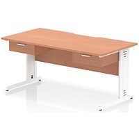 Impulse 1600mm Scalloped Edge Rectangular Desk, White Cable Managed Legs, Beech, With 2 x 1 Drawer Fixed Pedestals