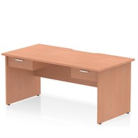 Impulse 1600mm Scalloped Edge Rectangular Desk, Panel End Legs, Beech With 2 x 1 Drawer Fixed Pedestals