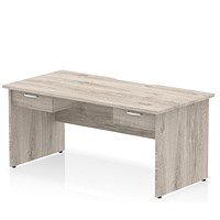 Impulse 1600mm Scalloped Edge Rectangular Desk, Panel End Legs, Grey Oak With 2 x 1 Drawer Fixed Pedestals