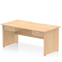 Impulse 1600mm Scalloped Edge Rectangular Desk, Panel End Legs, Maple With 2 x 1 Drawer Fixed Pedestals