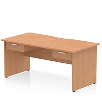 Impulse 1600mm Scalloped Edge Rectangular Desk, Panel End Legs, Oak With 2 x 1 Drawer Fixed Pedestals