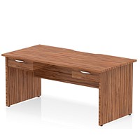 Impulse 1600mm Scalloped Edge Rectangular Desk, Panel End Legs, Walnut With 2 x 1 Drawer Fixed Pedestals