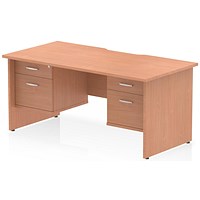 Impulse 1600mm Scalloped Edge Rectangular Desk, Panel End Legs, Beech With 2 x 2 Drawer Fixed Pedestals