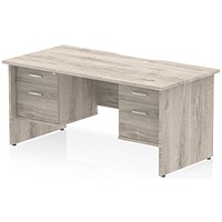 Impulse 1600mm Scalloped Edge Rectangular Desk, Panel End Legs, Grey Oak With 2 x 2 Drawer Fixed Pedestals