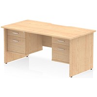 Impulse 1600mm Scalloped Edge Rectangular Desk, Panel End Legs, Maple With 2 x 2 Drawer Fixed Pedestals