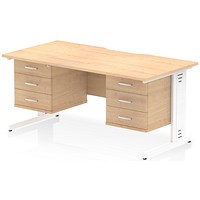 Impulse 1600mm Scalloped Edge Rectangular Desk, White Cable Managed Legs, Maple, With 2 x 3 Drawer Fixed Pedestals