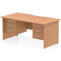 Impulse 1600mm Scalloped Edge Rectangular Desk, Panel End Legs, Oak With 2 x 3 Drawer Fixed Pedestals