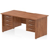 Impulse 1600mm Scalloped Edge Rectangular Desk, Panel End Legs, Walnut With 2 x 3 Drawer Fixed Pedestals