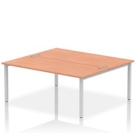 Impulse 2 Person Bench Desk, Back to Back, 2 x 1800mm (800mm Deep), Silver Frame, Beech