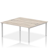 Impulse 2 Person Bench Desk, Back to Back, 2 x 1800mm (800mm Deep), Silver Frame, Grey Oak