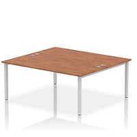 Impulse 2 Person Bench Desk, Back to Back, 2 x 1800mm (800mm Deep), Silver Frame, Walnut