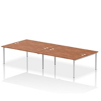 Impulse 4 Person Bench Desk, Back to Back, 4 x 1800mm (800mm Deep), Silver Frame, Walnut