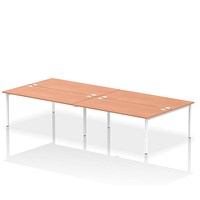 Impulse 4 Person Bench Desk, Back to Back, 4 x 1800mm (800mm Deep), White Frame, Beech