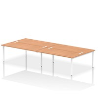 Impulse 4 Person Bench Desk, Back to Back, 4 x 1800mm (800mm Deep), White Frame, Oak