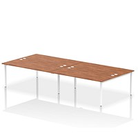 Impulse 4 Person Bench Desk, Back to Back, 4 x 1800mm (800mm Deep), White Frame, Walnut