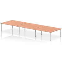 Impulse 6 Person Bench Desk, Back to Back, 6 x 1800mm (800mm Deep), Silver Frame, Beech