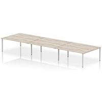 Impulse 6 Person Bench Desk, Back to Back, 6 x 1800mm (800mm Deep), Silver Frame, Grey Oak