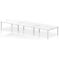 Impulse 6 Person Bench Desk, Back to Back, 6 x 1800mm (800mm Deep), Silver Frame, White