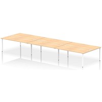 Impulse 6 Person Bench Desk, Back to Back, 6 x 1800mm (800mm Deep), White Frame, Maple