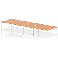 Impulse 6 Person Bench Desk, Back to Back, 6 x 1800mm (800mm Deep), White Frame, Oak