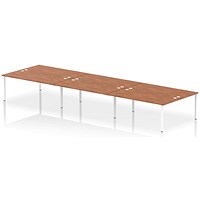 Impulse 6 Person Bench Desk, Back to Back, 6 x 1800mm (800mm Deep), White Frame, Walnut